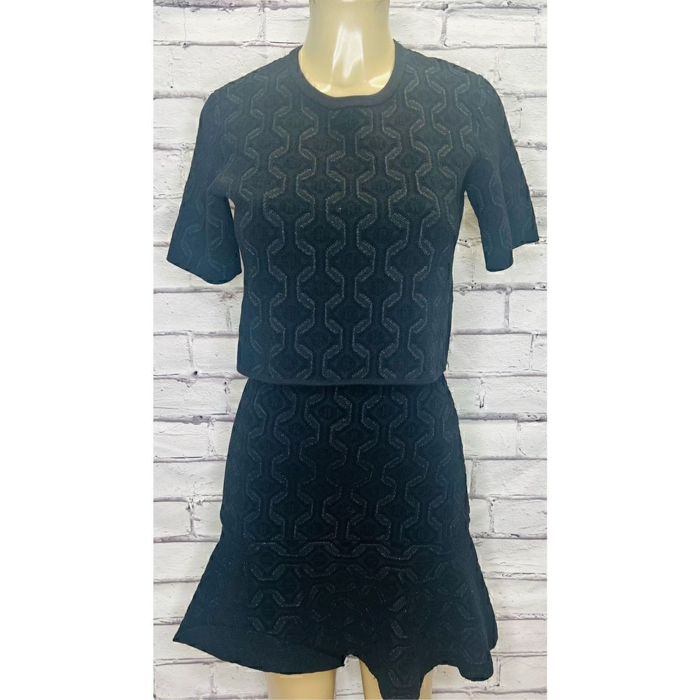 Maje Reve Womens Black Layered Textured Knitted Ruffled Mini Dress Small (36)